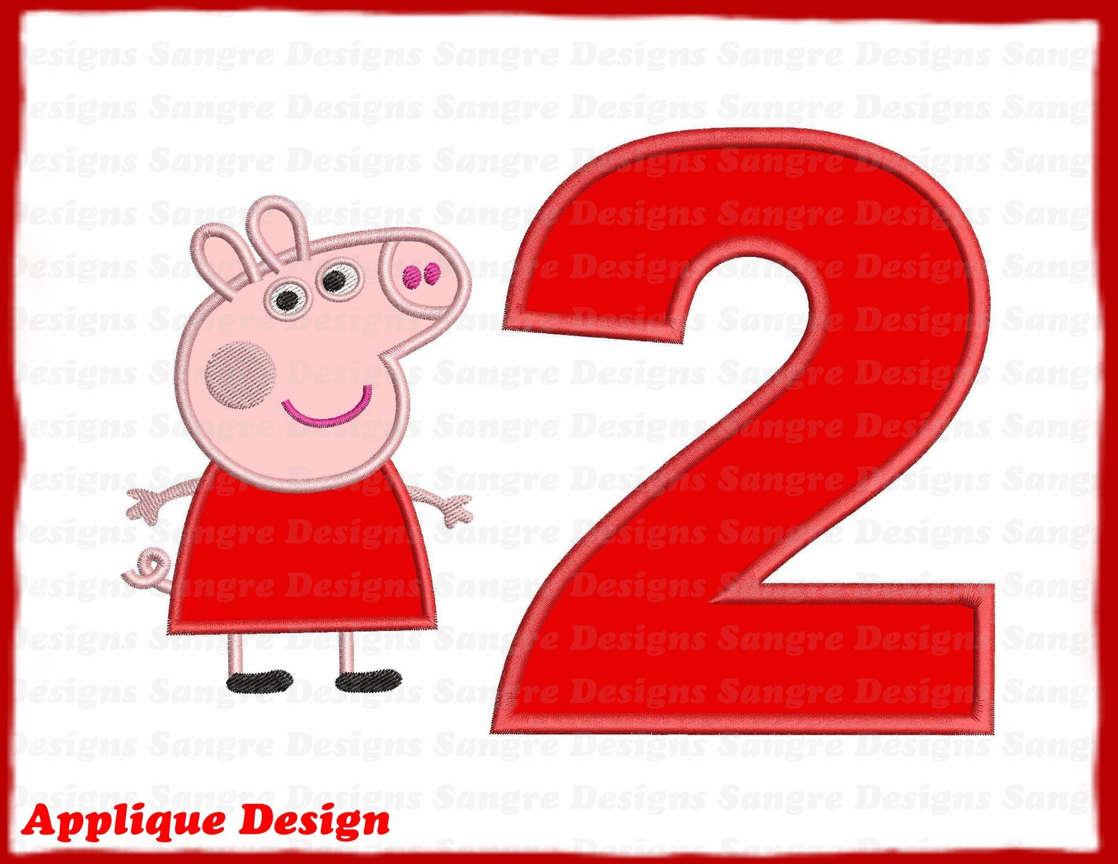 Peppa Pig Birthday Number 2 Applique Design INSTANT DOWNLOAD | Etsy