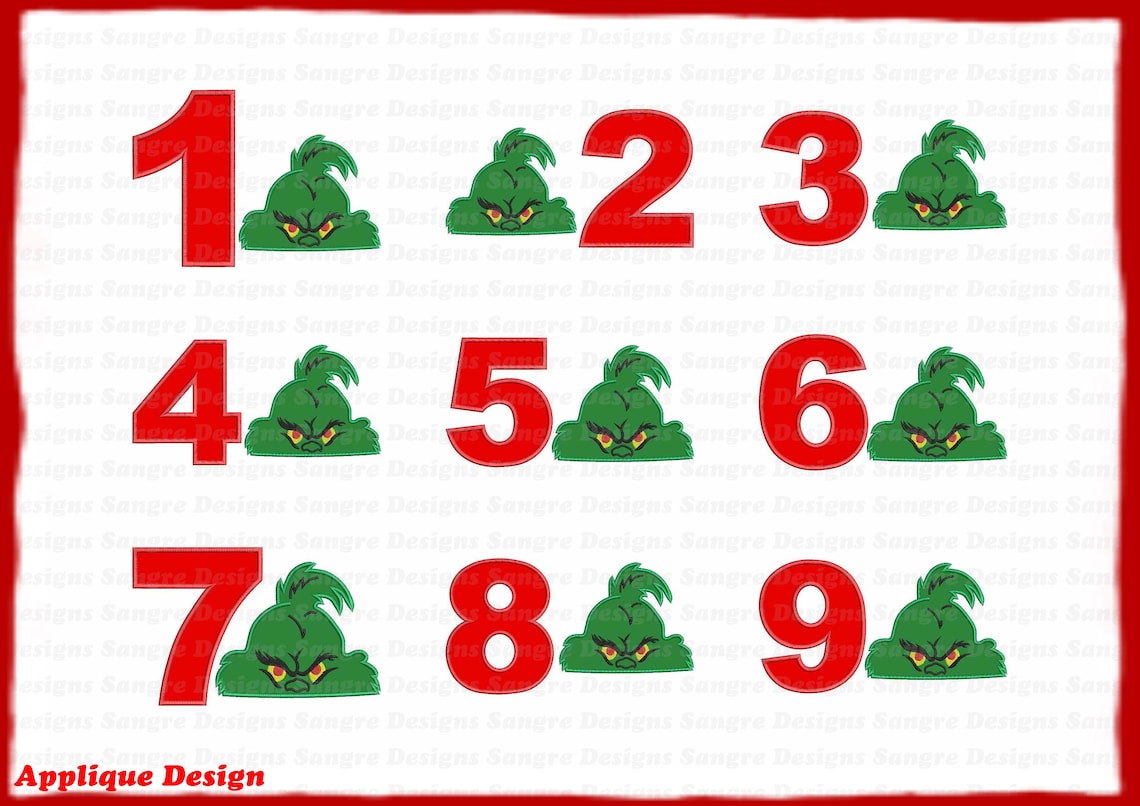 Bundle the Grinch Head Birthday Numbers 19 Applique Designs Etsy