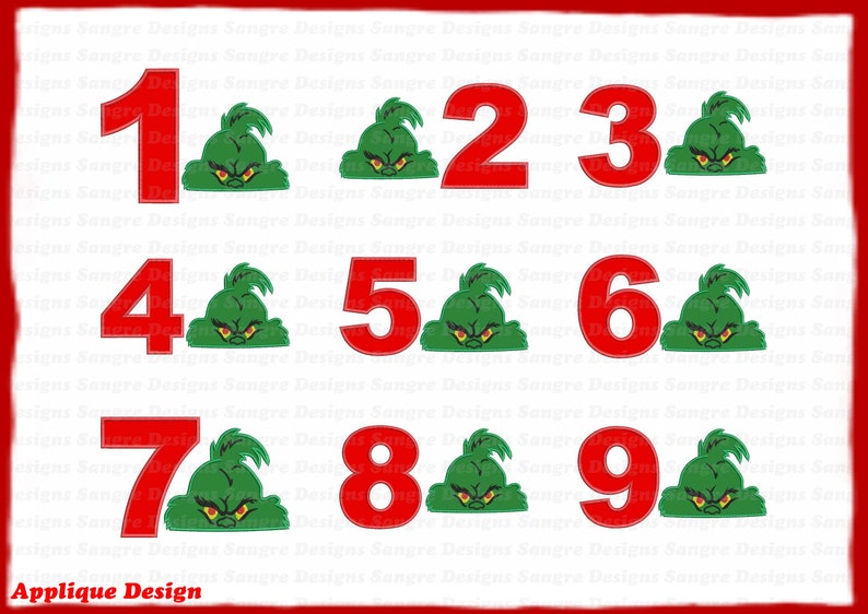 Bundle the Grinch Head Birthday Numbers 19 Applique Designs Etsy