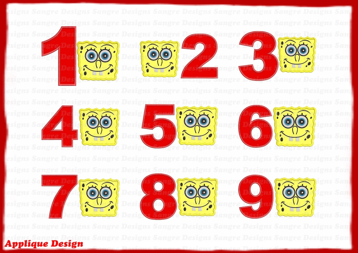 Bundle Spongebob Squarepants Birthday Numbers 19 Applique Etsy