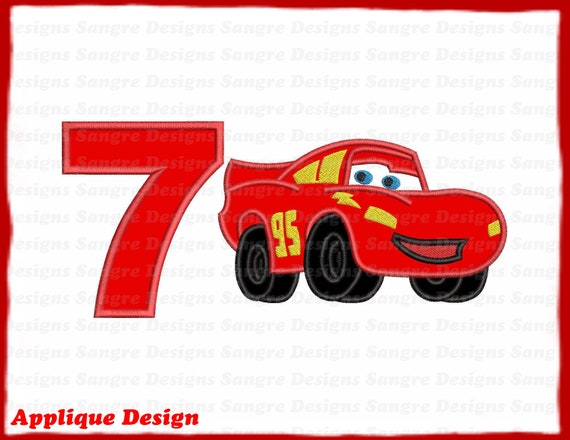 lightning mcqueen cars birthday number 7 applique 03 design etsy sweden