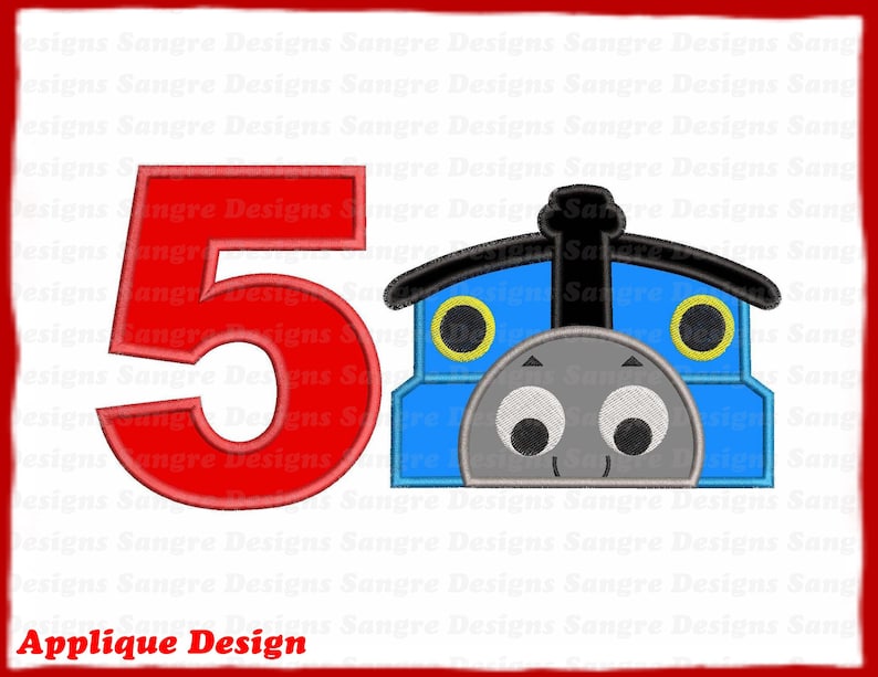 INSTANT DOWNLOAD Thomas The Train Birthday Number 5 Applique Design