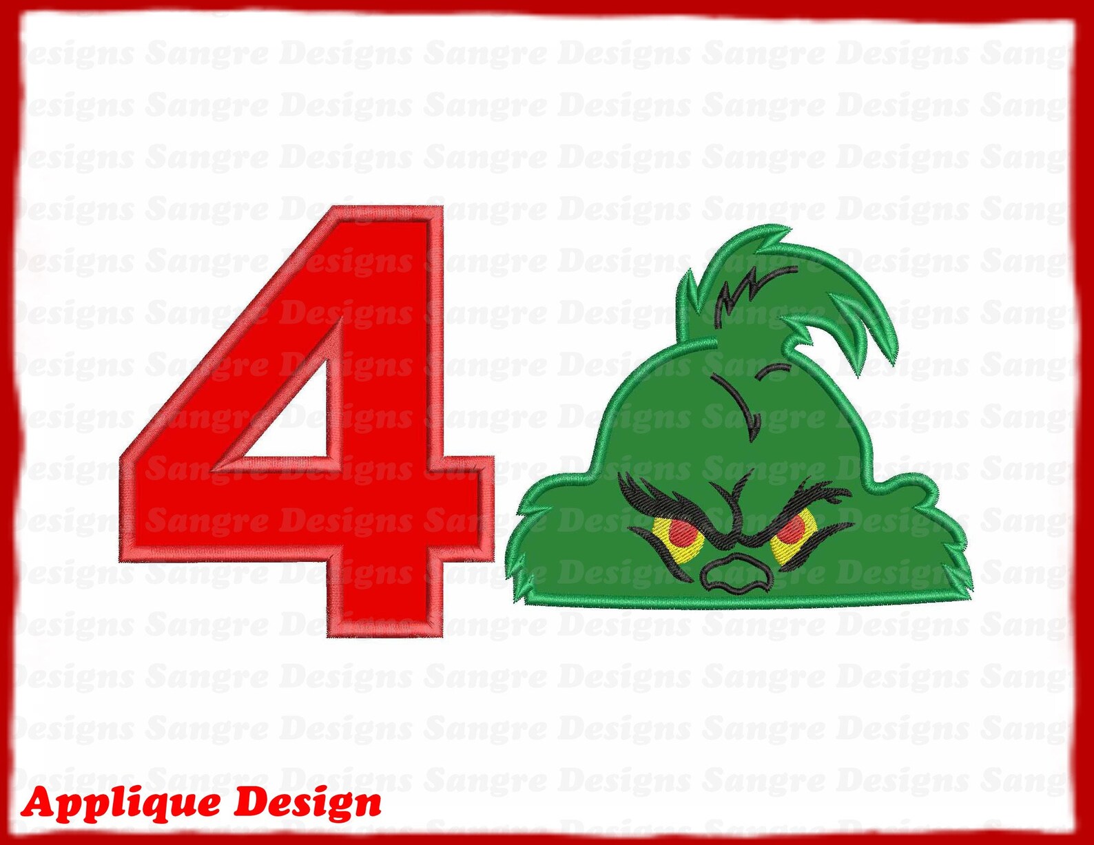 The Grinch Head Birthday Number 4 Applique Design INSTANT Etsy