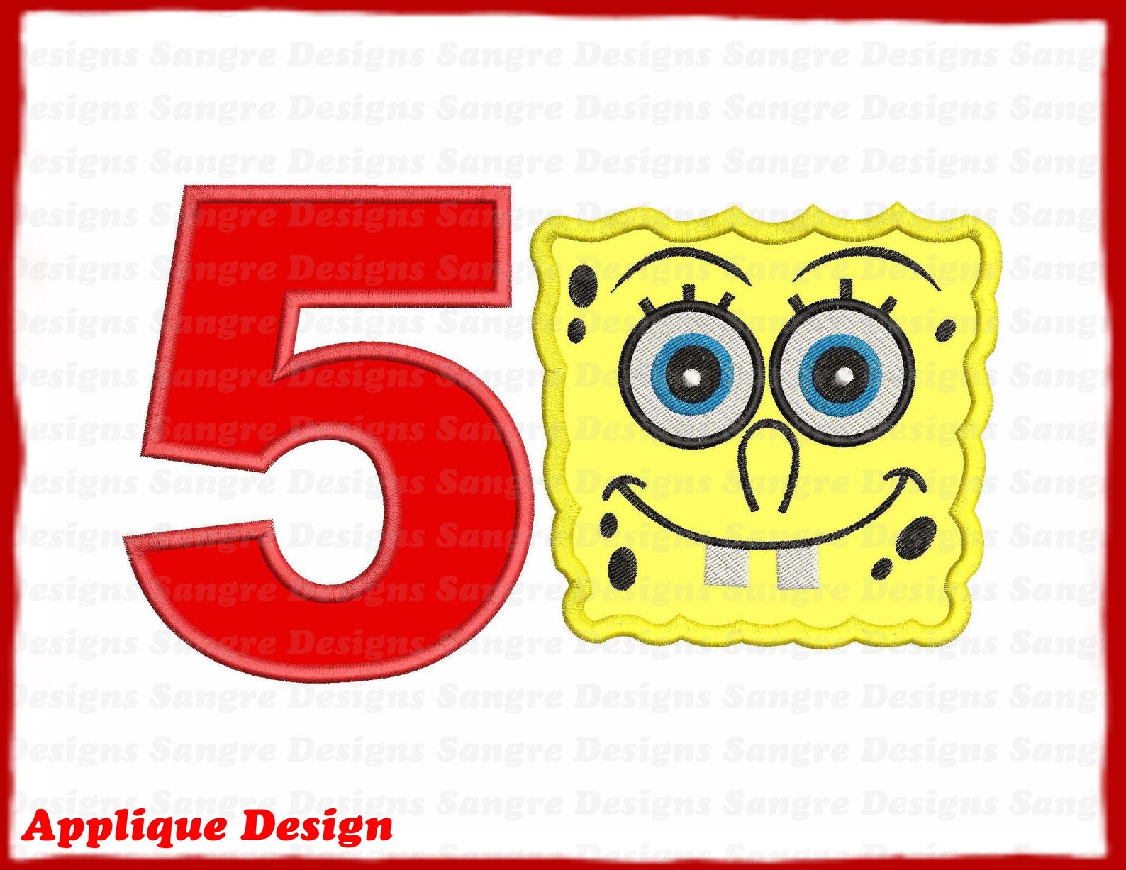 Spongebob Squarepants Birthday Number 5 Applique Design Etsy