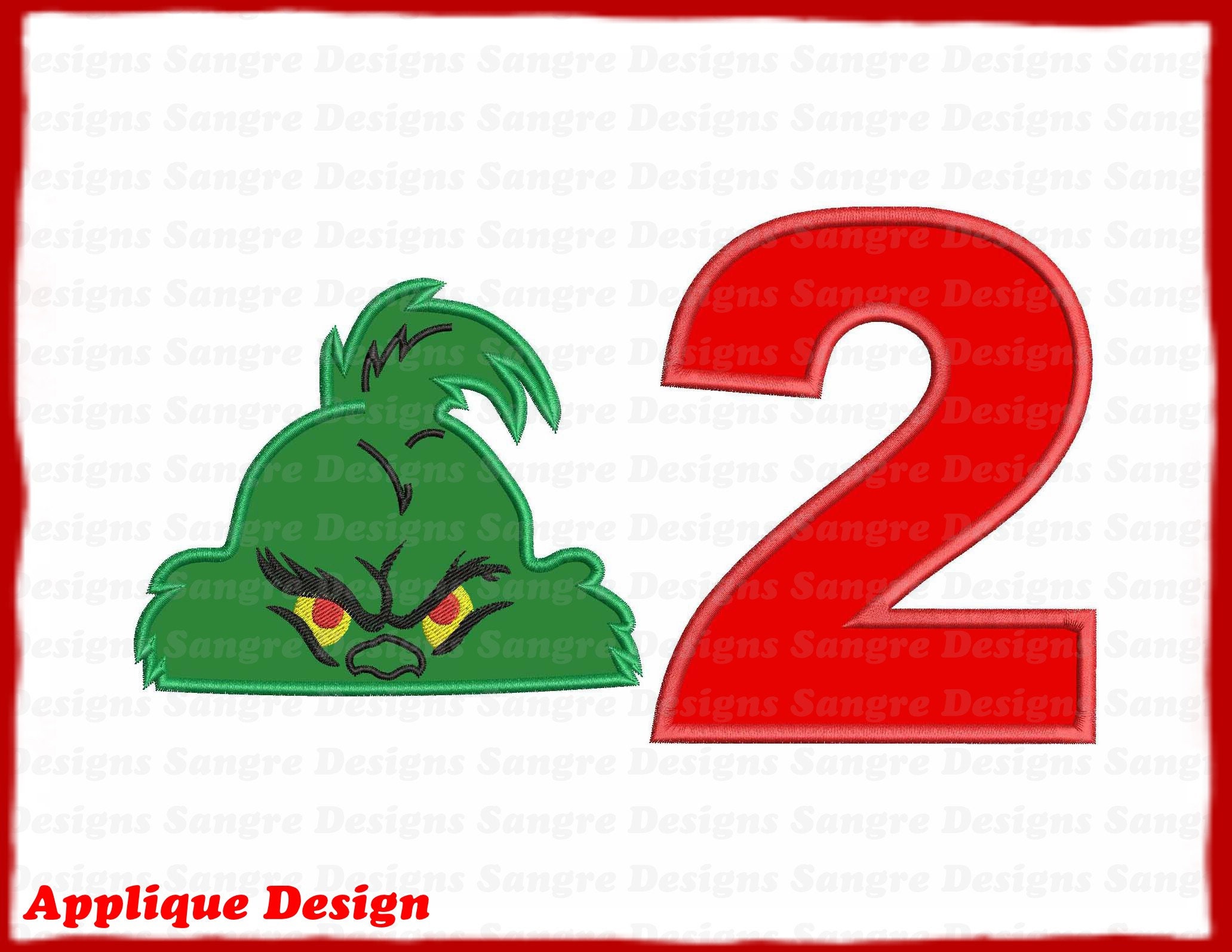 The Grinch Head Birthday Number 2 Applique Design INSTANT Etsy