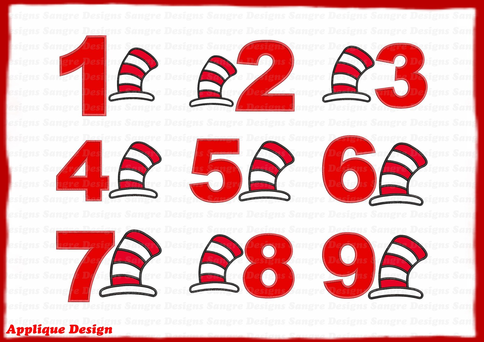 Bundle Cat In The Hat Birthday Numbers 19 Applique Designs Etsy