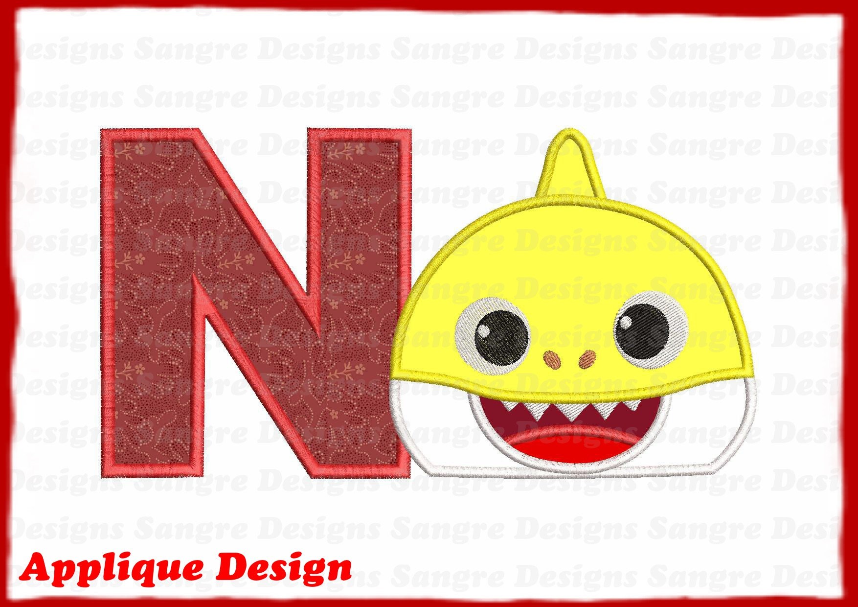 Baby Shark Head Applique Diseño de bordado con alfabeto N | Etsy