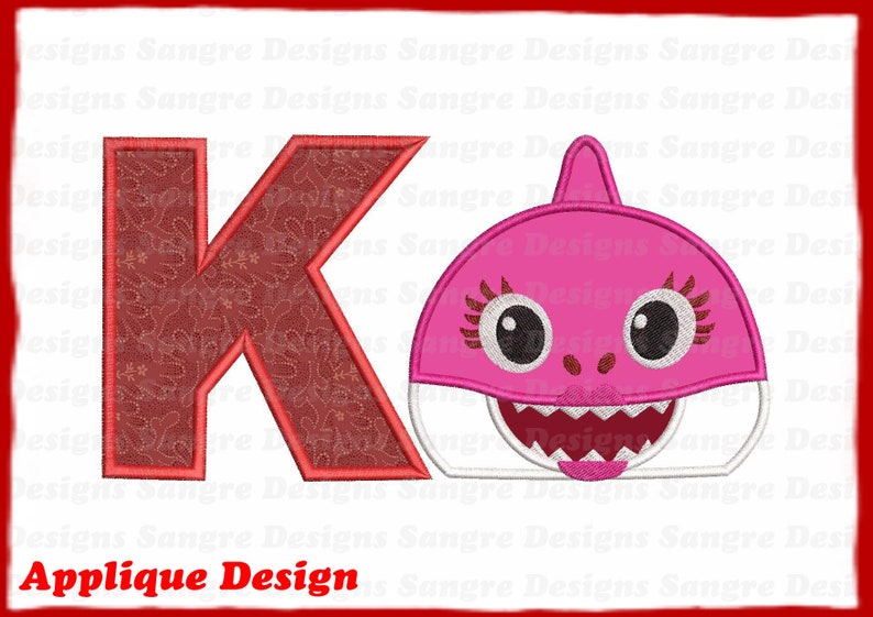 INSTANT DOWNLOAD Mommy Shark Head Applique Embroidery Design With Alphabet K