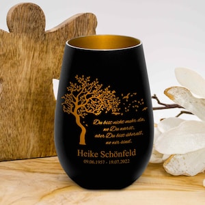 Trauerlicht - Du bist Nicht mehr da, wo Du warst, Aber Du bist überall, wo wir sind - Gravur Namen und Datum - Gedenklicht Grablicht