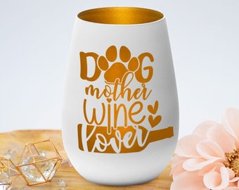 Windlicht - Dog mother wine lover - weiß - schwarz - Geschenk