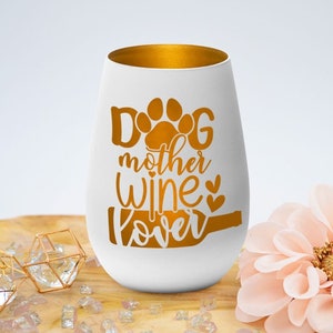 Windlicht Dog mother wine lover weiß schwarz Geschenk Weiß-Gold