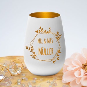 Lantern with laser engraving personalized - Mr. & Mrs - white - black - gift wedding engagement wedding ceremony