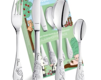 Children's cutlery Farm Friends with name engraving - personalized cutlery - individual baptism gift boy / girl - 4-piece set