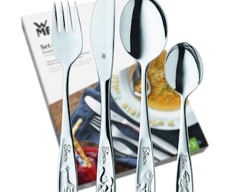 WMF Kinderbesteck Tiere mit Namensgravur - personalisiertes Besteck - individuelles Taufgeschenk - Junge / Mädchen - 4-teiliges Set
