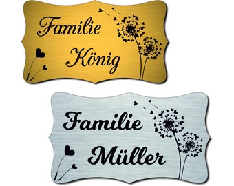 Klingelschild Türschild Briefkastenschild - mit Blumen inkl. Gravur - selbstklebend - gold - silber - Made in Germany - personalisierbar