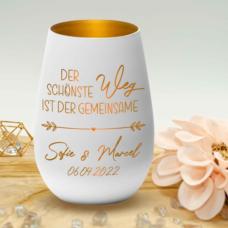 Hochzeitsgeschenk Windlicht Der schönste Weg ist der gemeinsame personalisierbar Gravur Namen Liebe Valentinstag Jahrestag Bild 1