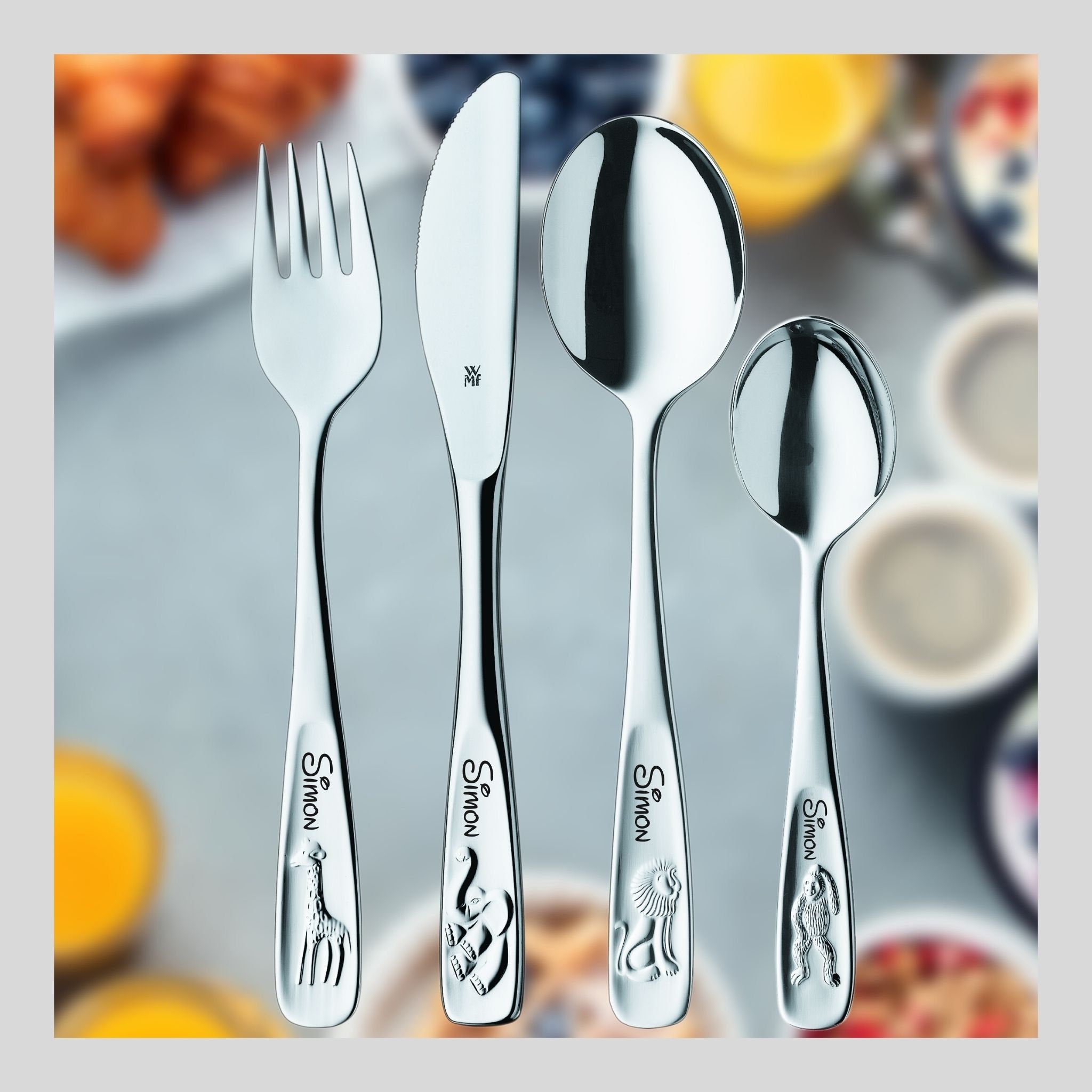 WMF Safari Animal Children's Cutlery Set – Personalised With Name Engraving, 18/10 Stainless Steel – Baby & Kids Cutlery