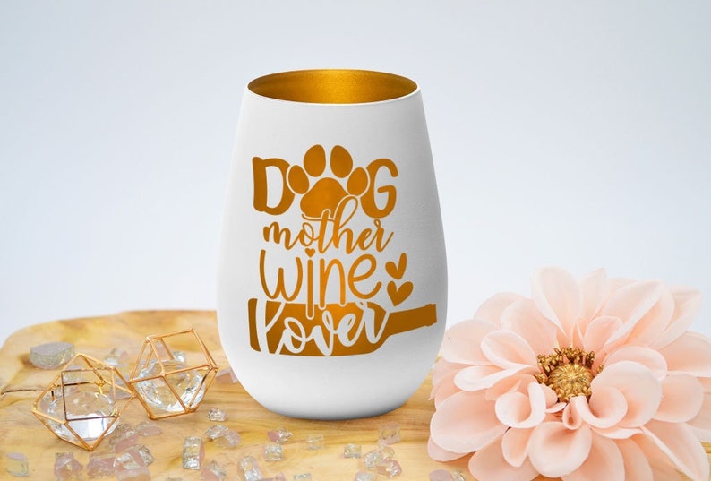 Windlicht Dog mother wine lover weiß schwarz Geschenk Weiß-Gold