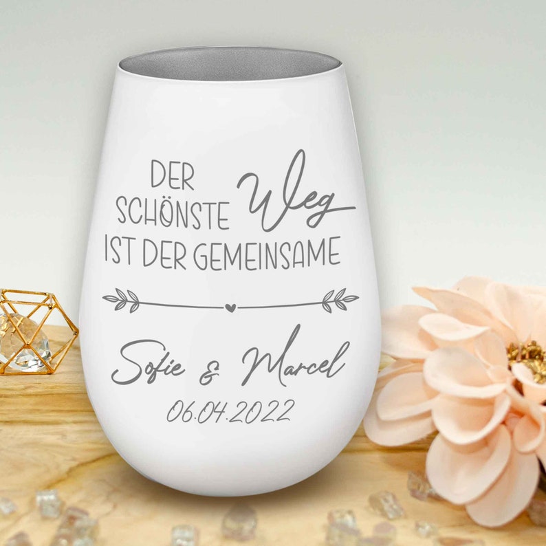 Hochzeitsgeschenk Windlicht Der schönste Weg ist der gemeinsame personalisierbar Gravur Namen Liebe Valentinstag Jahrestag Bild 3