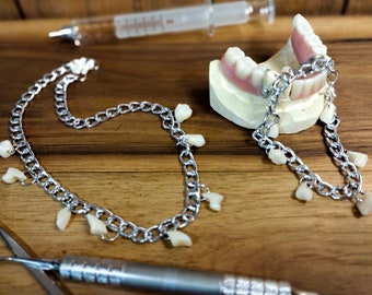 Resin Teeth Charm Bracelet or Choker- tooth jewelry goth oddity horror macabre halloween gag gift dentist dark