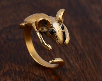 Mouse ring, Animal ring, Animal jewelry, Chunky mouse ring, Gold brass ring, Minimalist ring, Personalized gift, Handmade jewelry, Boho ring