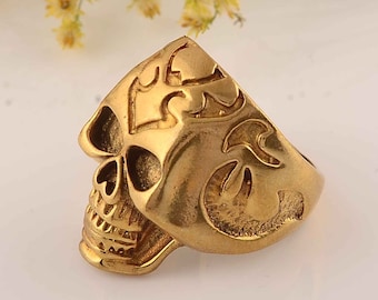 Gold Gothic Skull Ring: Brass Sugar Skull Jewelry