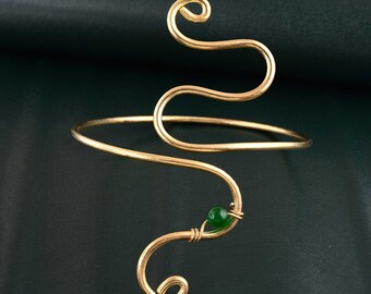 Gold Spiral Arm Cuff: Dainty Brass Boho Arm Band