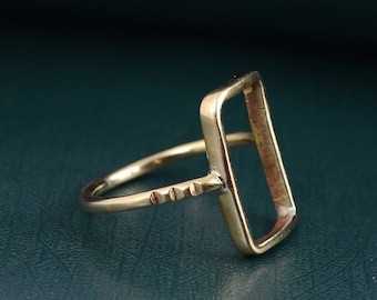 Brass Rectangle Ring: Open Geometric Chic Ring