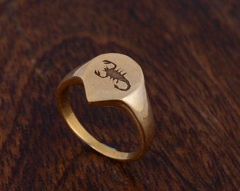 Brass Zodiac Signet Ring: Engraved Cancer Design