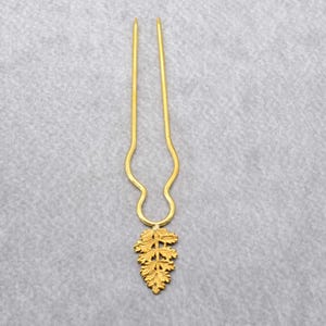 Brass hair fork, Minimalist hair accessory, leaf hair fork, perfect gift for long hair women, simple bun holder, hair pin, Gold Hair Jewelry
