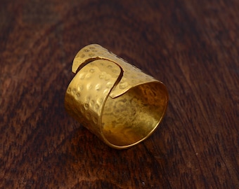 Hammered Brass Ring: Adjustable Boho Wide Band
