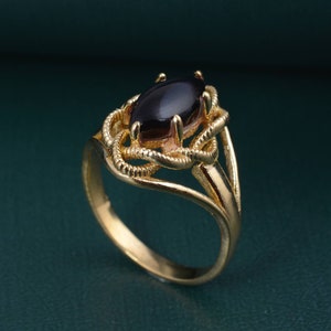 Black Obsidian Brass Ring: Minimalist Gemstone Boho Ring