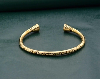 Engraved Brass Cuff Bracelet: Handmade Boho Bangle