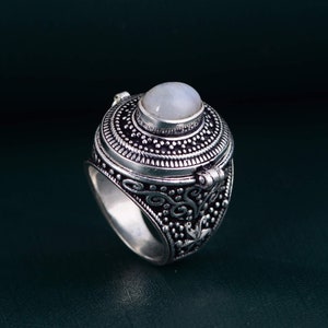 Moonstone poison ring, Labradorite poison ring, secret message ring, handmade ring, pill box ring, Secret Compartment Ring, designer ring