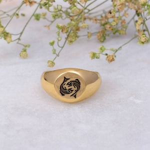 Minimalistyczny pierścień zodiakalny, pierścień sygnetowy ze znakiem zodiaku, pierścień sygnetowy ze znakiem zodiaku, pierścień astrologiczny, biżuteria zodiakalna, pierścień z symbolem zodiaku, pierścień z horoskopem