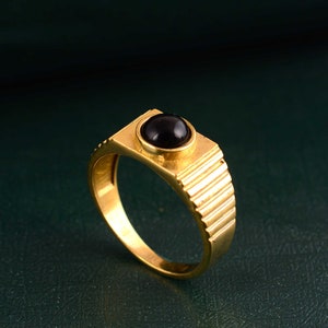 Midi Black obsidian Ring, Black Stone Ring ,Gold Band Ring, handmade Ring, Everyday Obsidian Ring, Women Jewelry, Dainty Obsidian Ring