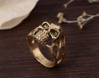 Anillo de calavera gótica de latón: Joyería Memento Mori