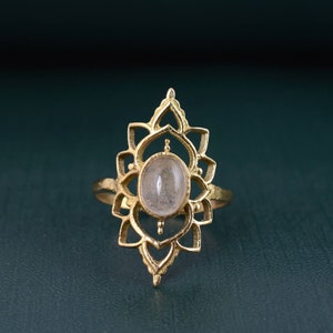 Bague tendance faite main en laiton avec pierre de lune : style vintage