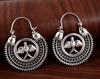 Silver Sparrow Hoop Earrings: Dainty Brass Bird Jewelry