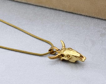 Brass Bull Skull Pendant Necklace: Western Charm