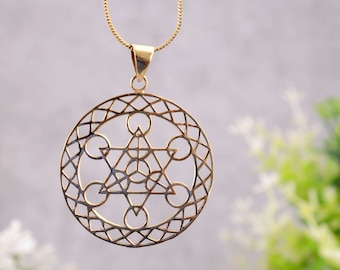 Pendentif Metatron en or, pendentif géométrie sacrée avec chakra incrusté, pendentif en laiton cube Metatron, pendentif fait main, pendentif yoga, cadeaux pour femmes