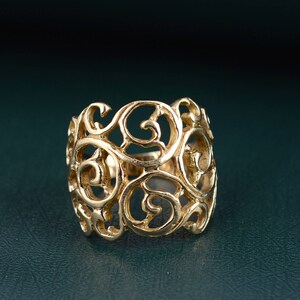 Gold Filigree Ring, Brass Filigree Ring, Flower ring, Floral ring, Chunky brass ring, Dainty ring, Handmade jewelry, Personalized gift, Gift