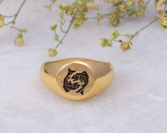 Minimalist Brass Zodiac Signet Ring: Astrology Jewelry