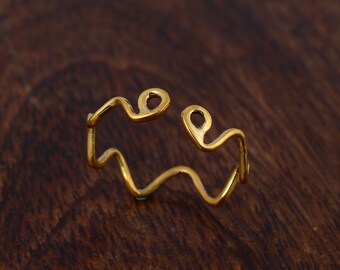 Minimalistischer Messing Wellen Ring: Boho Midi Ring
