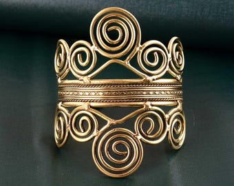 Brass Spiral Arm Cuff: Gold Floral Upper Armlet