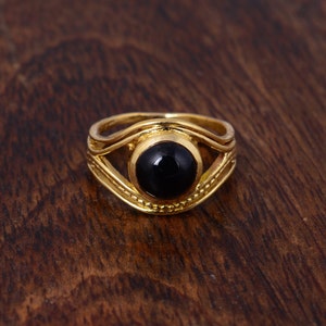 Gold Obsidian Ring, Evil eye obsidian Ring, Boho Ring, Black gemstone Ring, Statement Ring, personalized Jewelry, Evil eye ring,gift for her