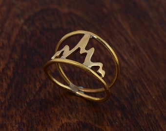Gold Brass Heartbeat Ring: Minimalist Doctor Jewelry