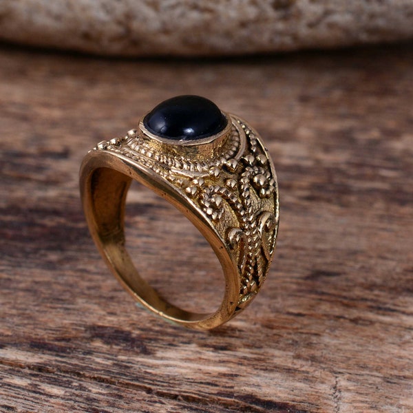 A simple black Onyx ring of Brass is considered a powerful protection stone, ring for her, ring for him. dainty ring, handmade boho ring