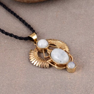Minimalist Scarab Necklace, Moonstone Scarab Pendent, Talisman jewelry, Handmade Moonstone Pendant, Dainty boho Pendant, Gift for Her