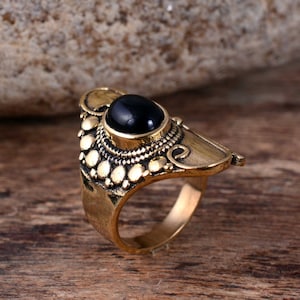 Gold Obsidian ring, Black Obsidian ring, Big Stone ring, Black Stone ring, Minimalist ring, Personalized gift, Gift for her, Women Jewelry